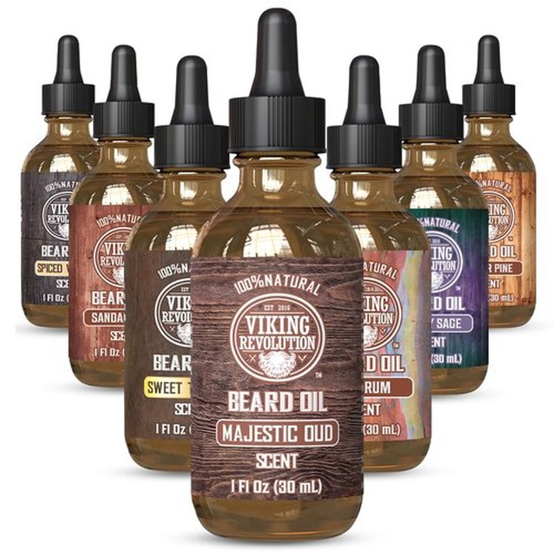Viking Revolution Majestic Oud Beard Oil for Men - Natural Mens Beard Oil with Argan Oil and Jojoba Oil - Beard Softener, Strengthens and Moisturizes - Beard Conditioner for Men (Majestic Oud,1 Pack)