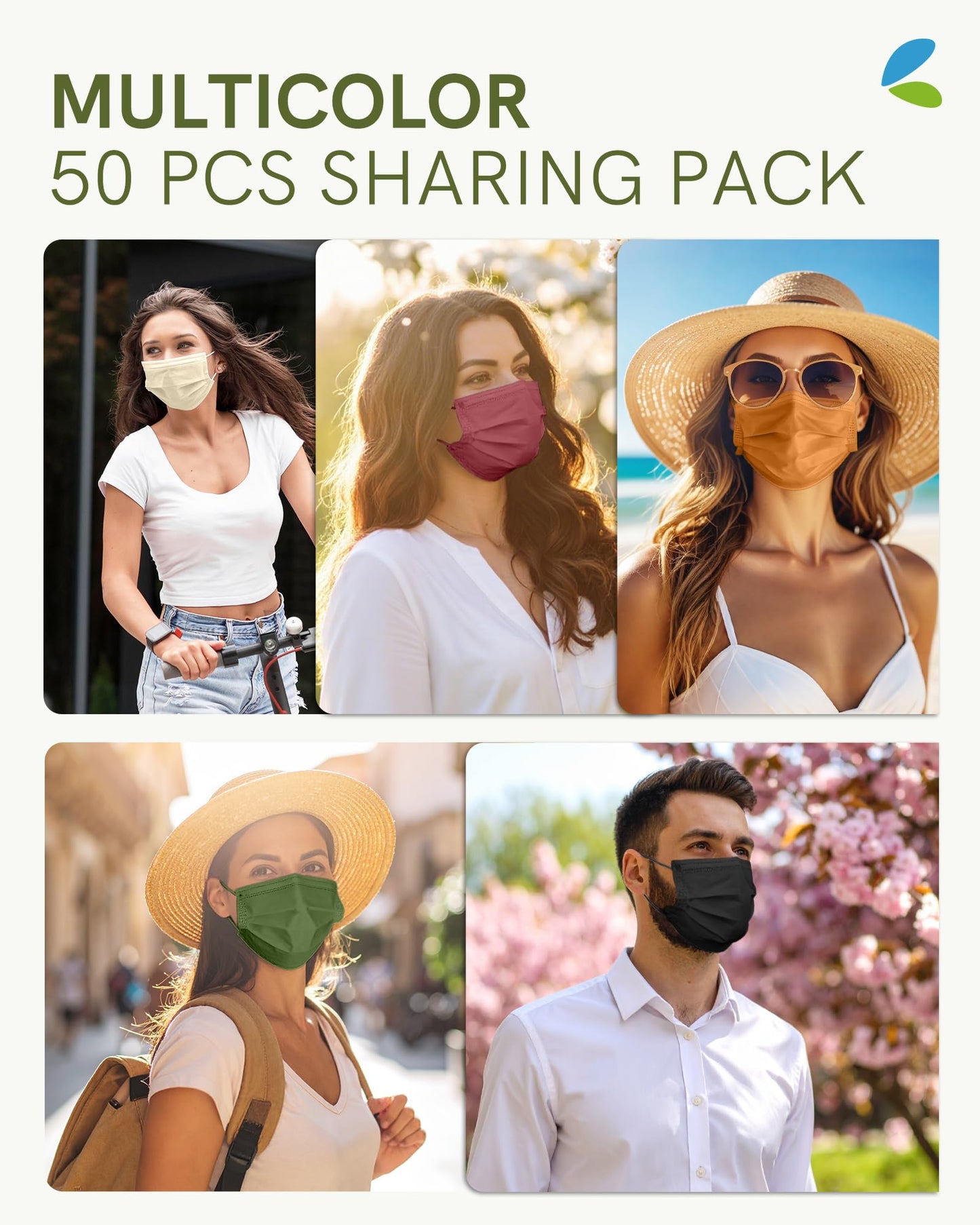 FriCARE Face Masks Disposable for Adults, 4 Ply ASTM Level 3, Individually Wrapped Mask for Allergy Protection, 50 Pack, Assorted Fall