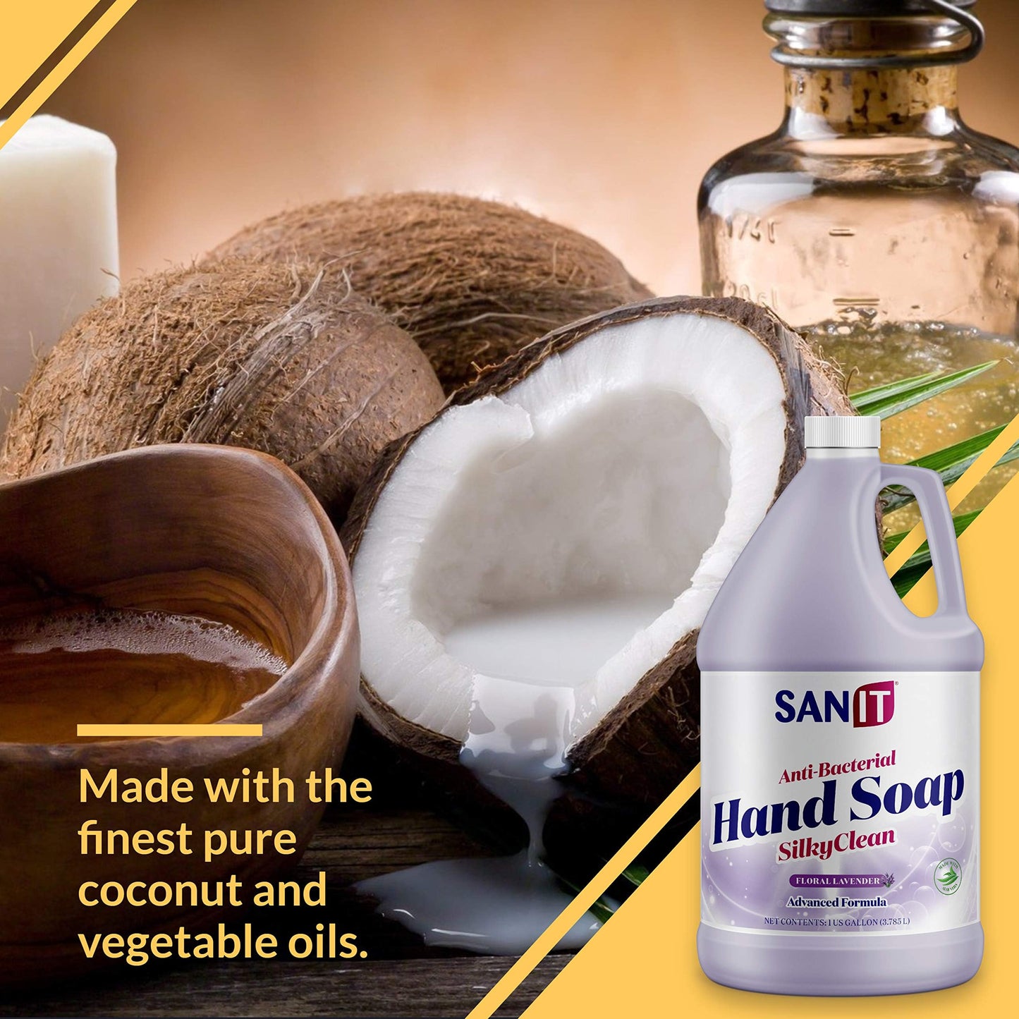 Sanit Silky Clean Antibacterial Liquid Gel Hand Soap Refill - Advanced Formula with Coconut Oil and Aloe Vera - All-Natural Moisturizing Hand Wash - Made in USA, Lavender, 1 Gallon