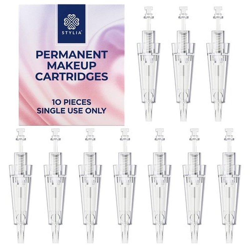 Stylia 10PC Permanent Makeup Cartridges for Microshading, Lip Lining, Detailing, Eyeliner & Eyebrows - Clear, Sharp, Disposable & Easy to Install - 3RS For Shading