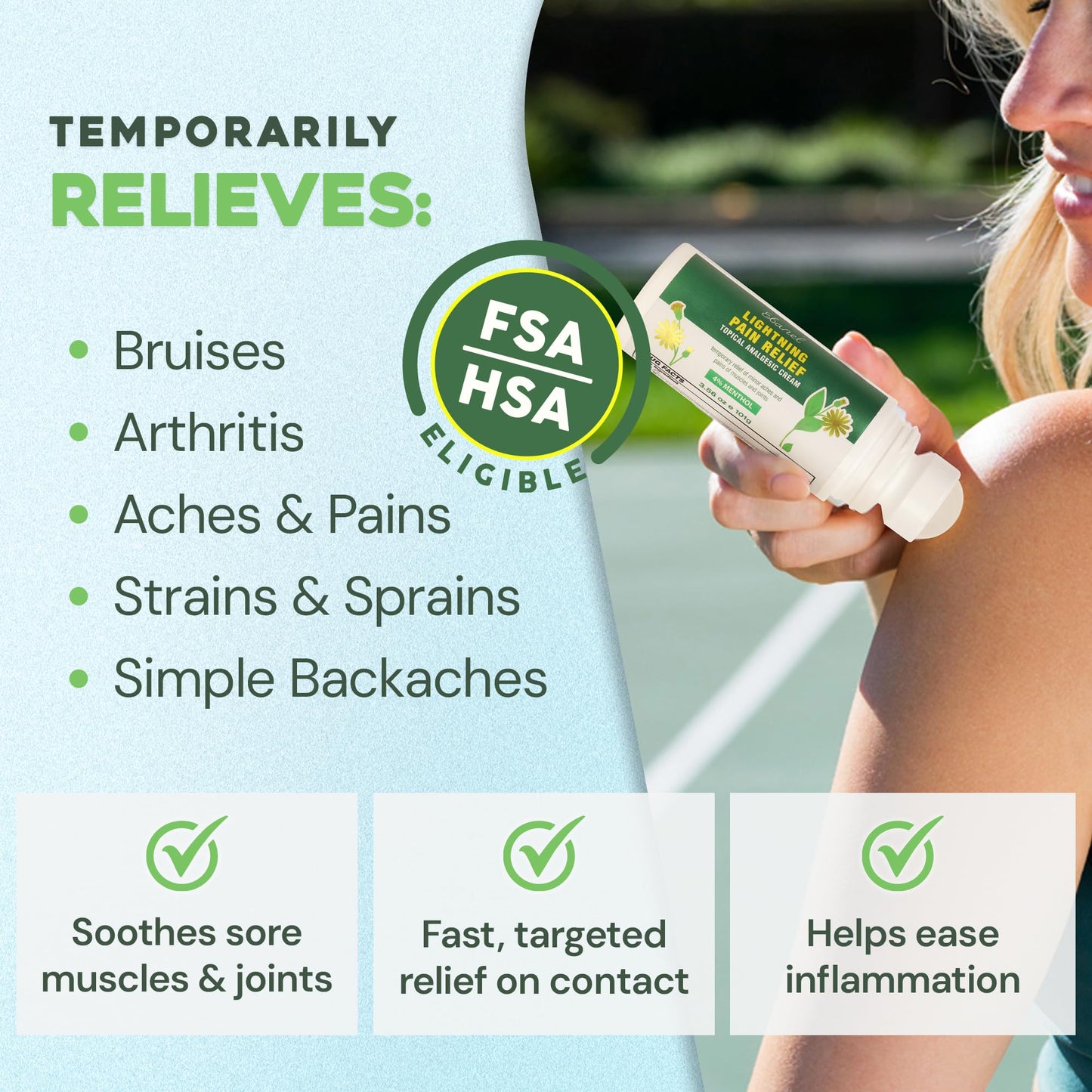 Ebanel Menthol Arnica Gel Pain Relief Cream Roll On with Camphor, Hemp Oil
