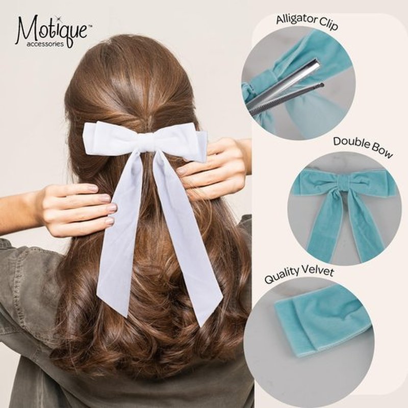 6 inch Hair Bow Velvet Hair Clip with Tails (Light Blue)