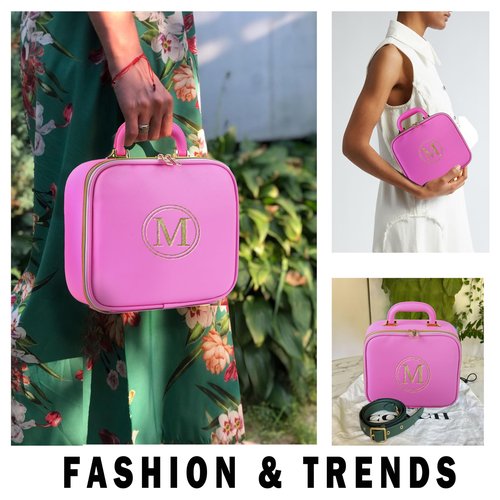 Makeup Travel Train Case with Mirror, LED Light, 3 Adjustable Brightness Levels, Cosmetic Bag with Handle, Portable Storage, Adjustable Partition, Waterproof, Monogrammed Gift Makeup Bag for Women