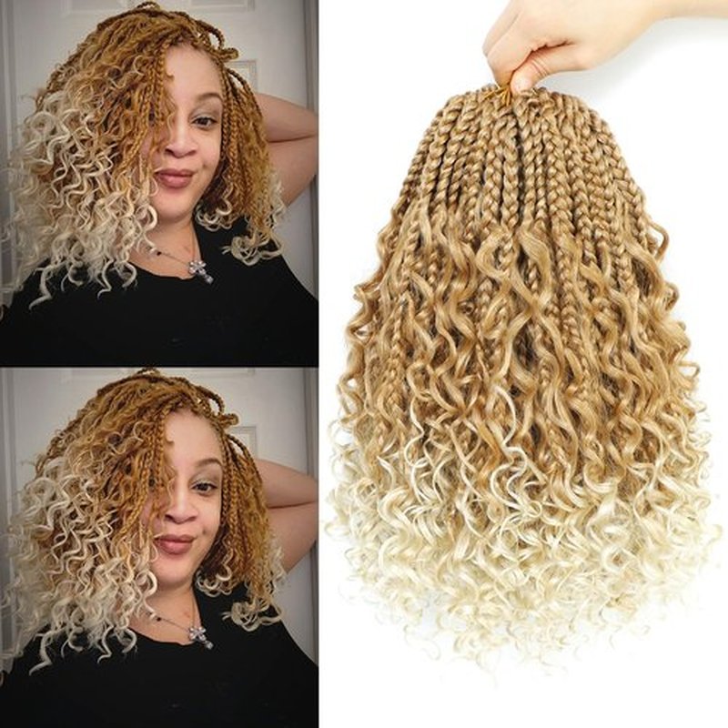 Boho Box Braids Crochet Hair 8 Packs Boho Crochet Braids Pre Looped 27/613 Goddess Box Braids Crochet Hair for Black Women 14 Inch Boho Braids Crochet Hair Extension