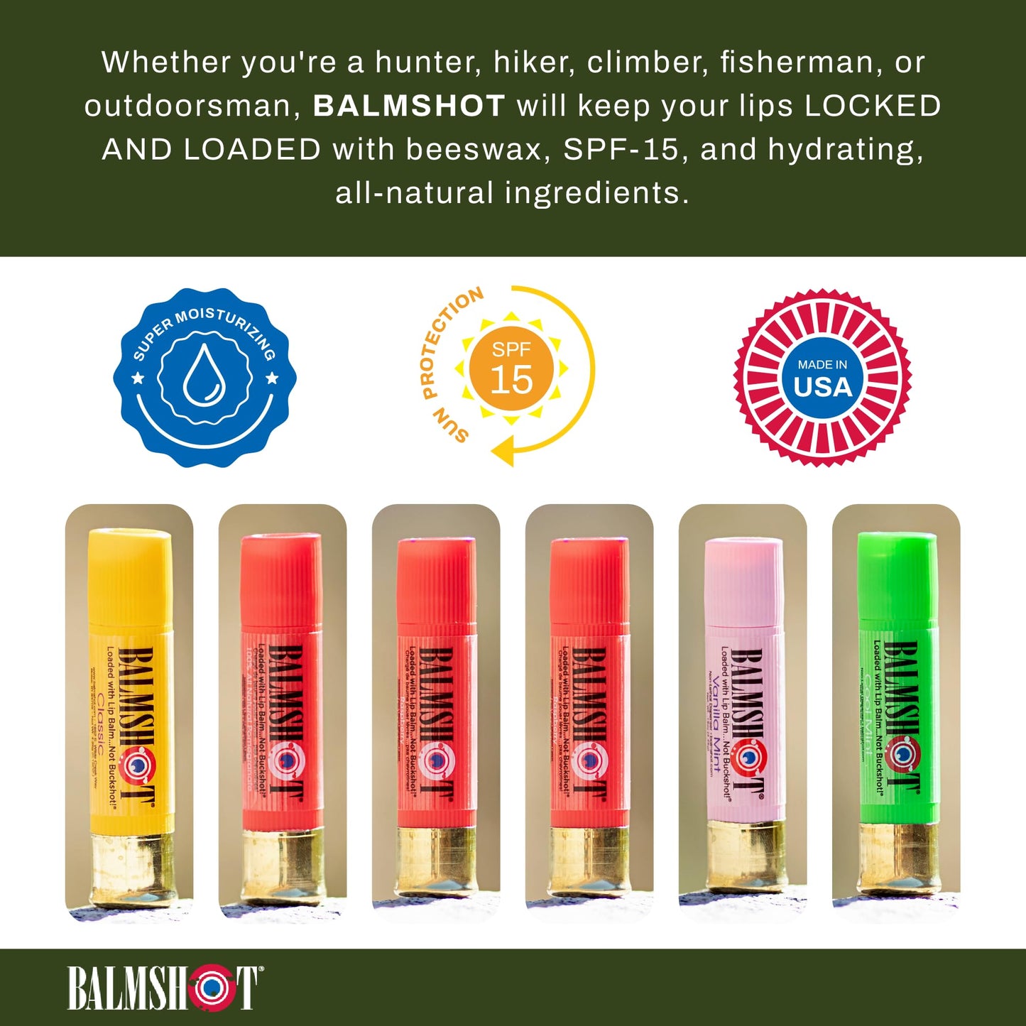 BALMSHOT Lip Balm 6 Pack w/Logo Cap