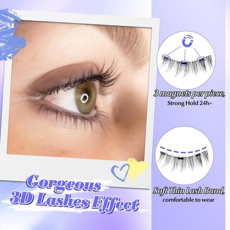 ALICE Reusable Magnetic Eyelashes without Eyeliner, No Glue Needed Magnetic Lashes Kit Natural Look 2 Pairs, Manga Magnetic Lashes with Magnets and Magnetic Lash Applicator Easy to Wear and Remove