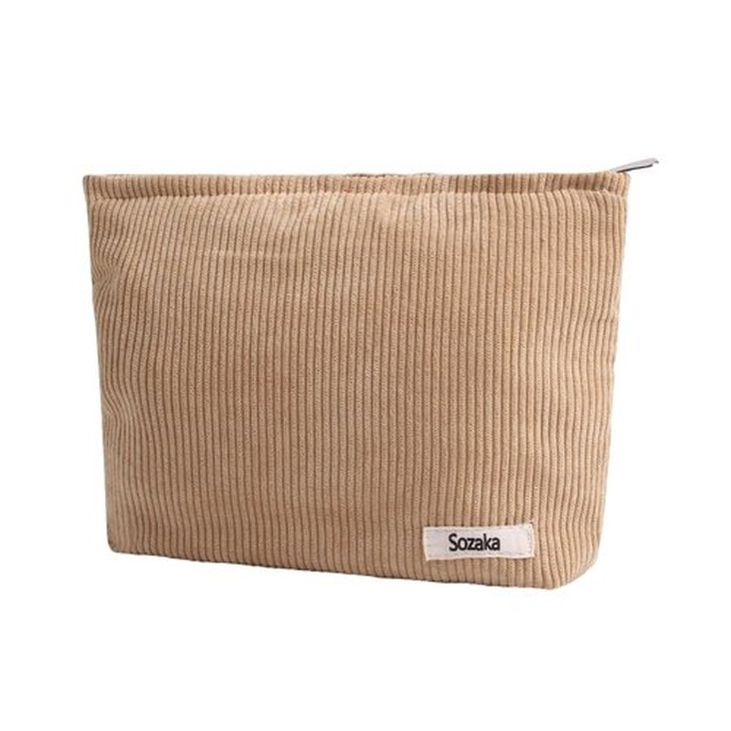 Cosmetic Bags for Women - Corduroy Cosmetic Bag Aesthetic Women Handbags Purses Smile Dots Makeup Organizer Storage Makeup Bag Girls Case Bags (Pure Khaki)