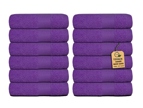 Premium Wash Cloths Pack of 12 (13" x 13" Inches)- 100% Combed Ring Spun Cotton WashCloth - Luxury Washcloths – Ultra Soft Face Towels - Highly Absorbent Wash Cloth for Face (Purple)