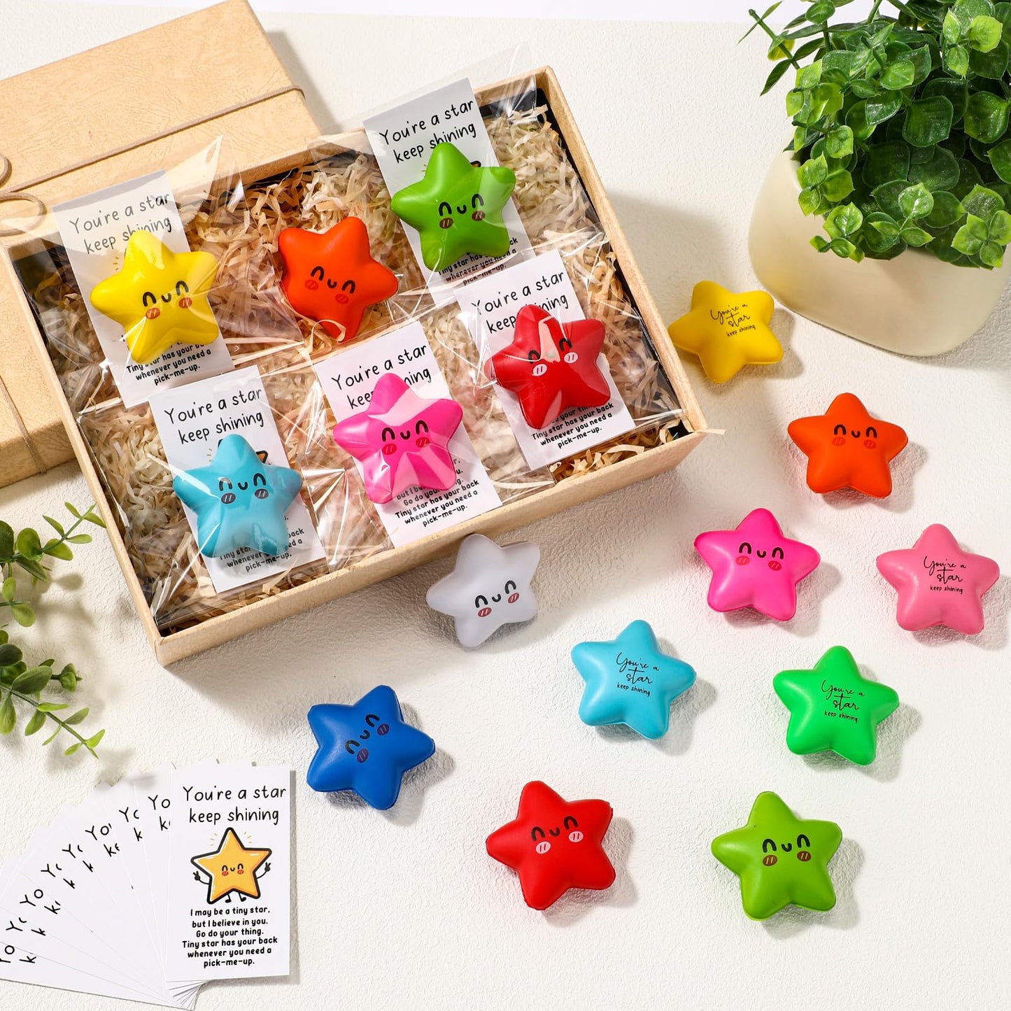 Libima Inspirational Employee Appreciation Gifts You're a Star Stress Balls Bulk for Adults,Positive Gift Teacher Party Favor Emotional Funny Ball with Cards(30 Pcs)