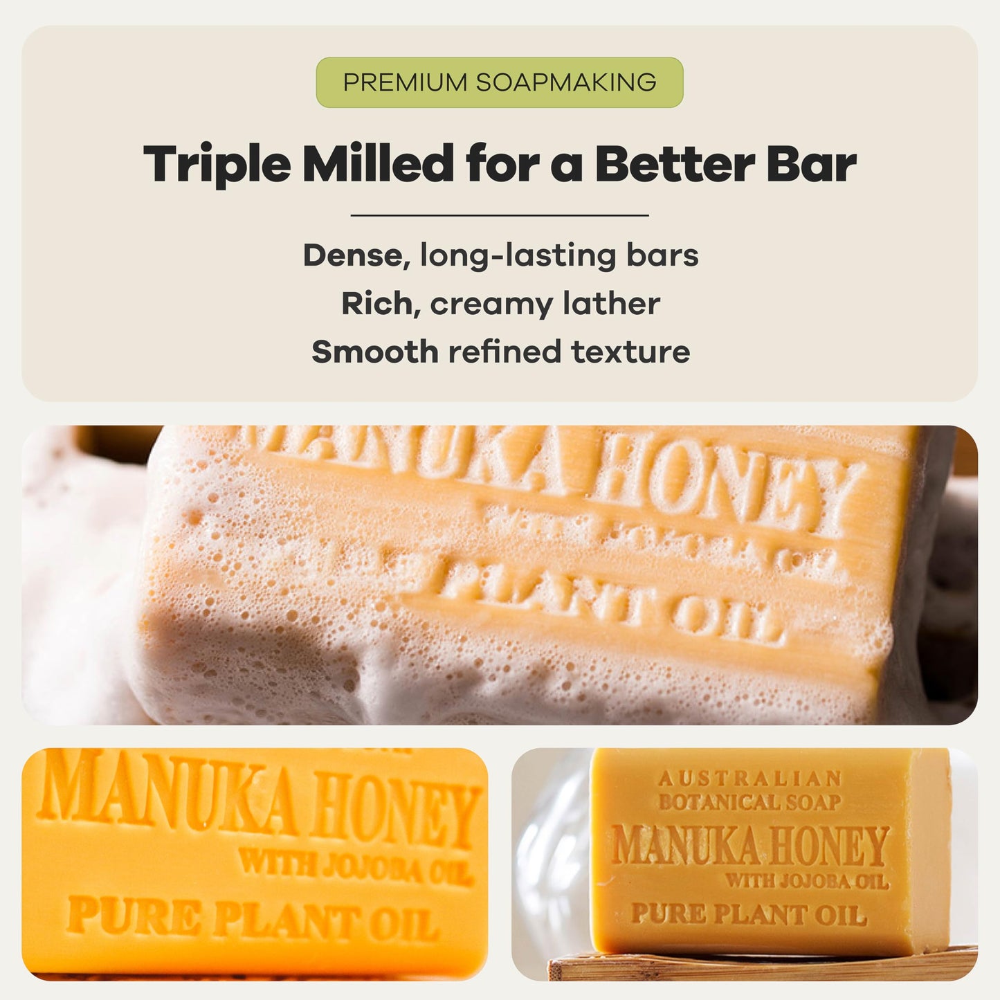 Australian Botanical Soap Manuka Honey with Jojoba Oil 6.6 oz Luxury Soap Bars Enriched with Shea Butter, Pack of 1