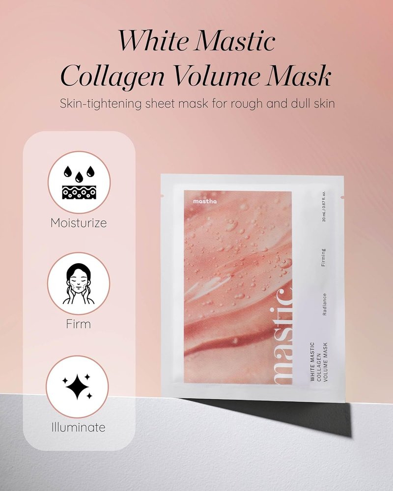 Mastic Collagen Face Sheet Mask - Korean Anti-Aging Treatment with Hyaluronic Acid | 4 Pack for Firming & Hydration