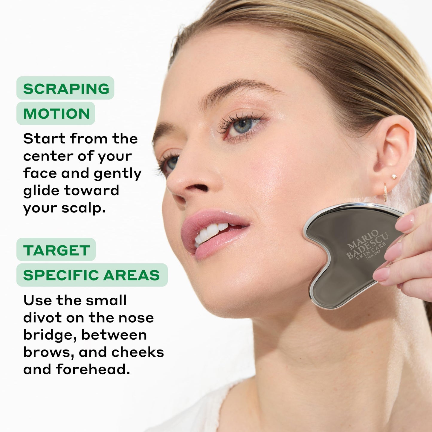 Mario Badescu Stainless Steel Gua Sha, Durable Non-Porous Facial Massage Tool for Contouring, Tension Relief & Smoother-Looking Skin