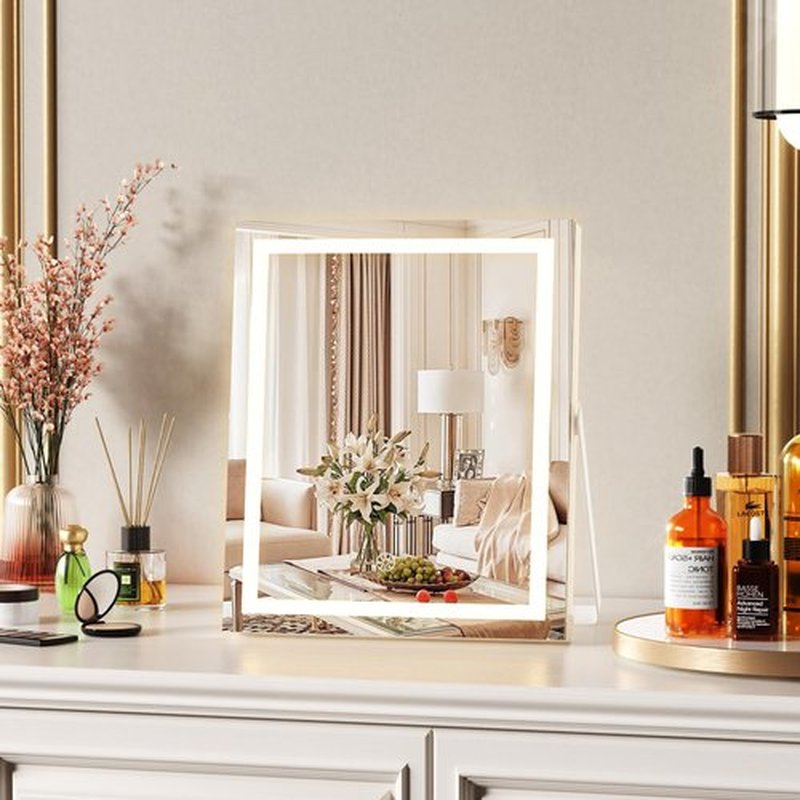 Hasipu Vanity Mirror with Lights, 9.8" x 11.8" LED Makeup Mirror with Smart Touch 3 Colors Dimmable, Brightness Adjustment, 360° Rotation, White