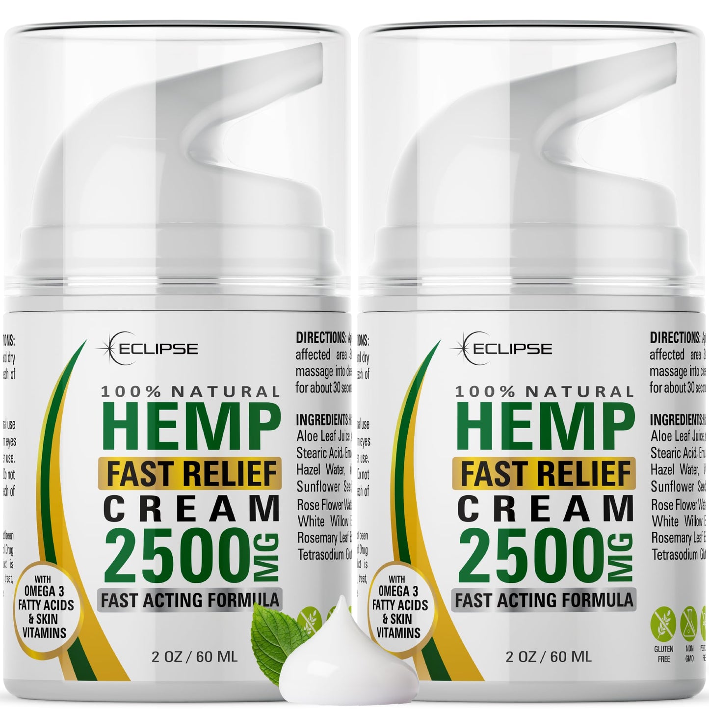 Hemp Cream by Eclipse - Natural Hemp Extract Cream - Made in USA - 2 Pack