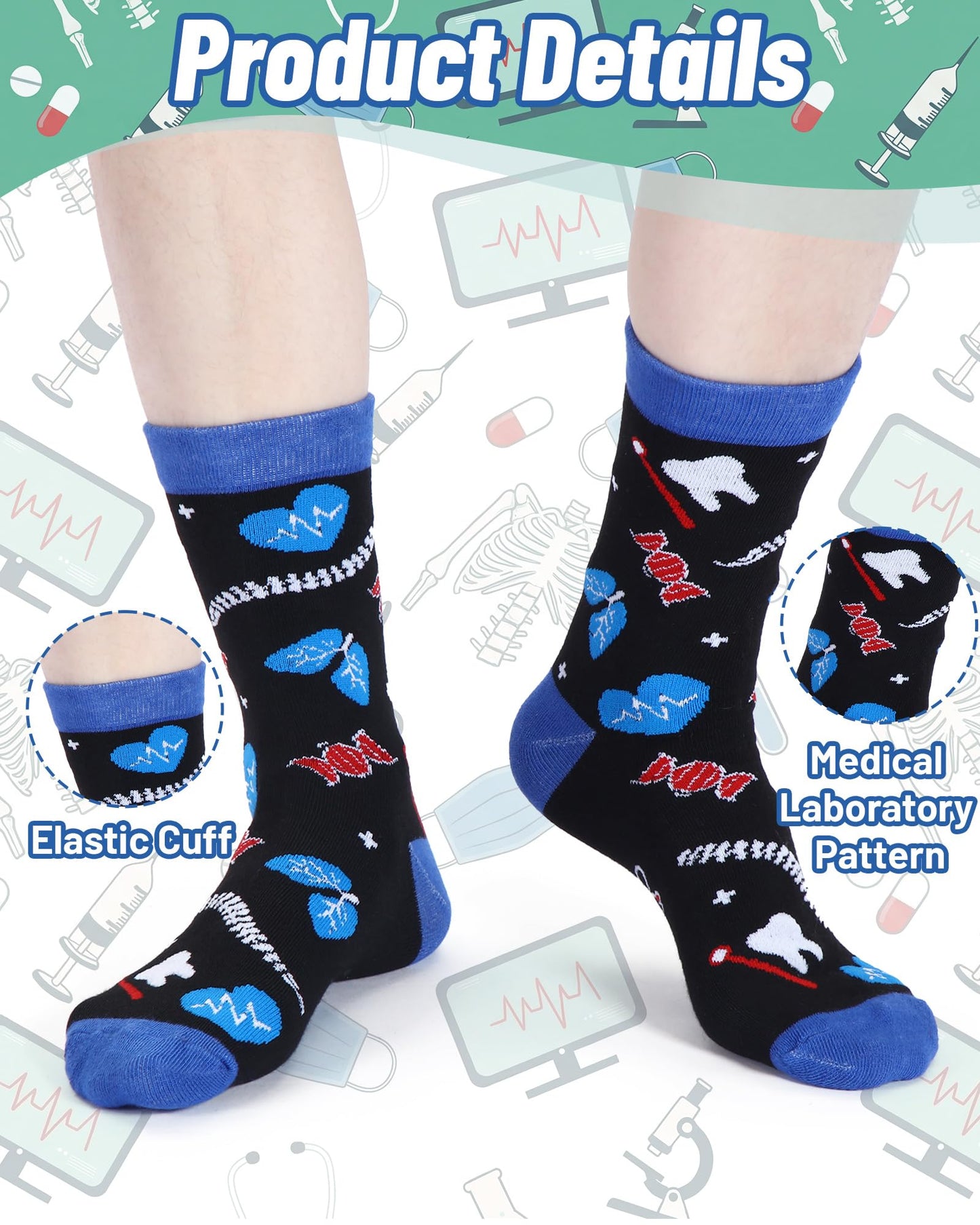 Glitopper 8 Pairs Medical Laboratory Gifts for Women Men Funny Lab Tech Socks Novelty Casual Crew Dress Socks Medical Laboratory Professionals Week Gifts Nurses Day Birthday Favors