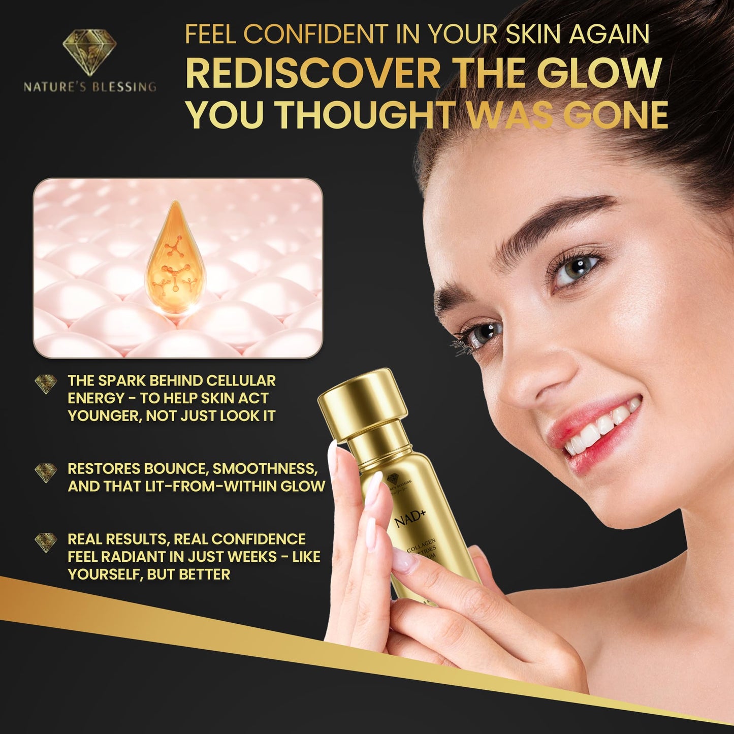 NAD+ Anti-Aging Serum – Boost Cellular Energy, Firm Skin & Reduce Wrinkles – with Niacinamide, Hyaluronic Acid, Peptides & Antioxidants – 1oz Rejuvenating Face Serum for Youthful Radiance