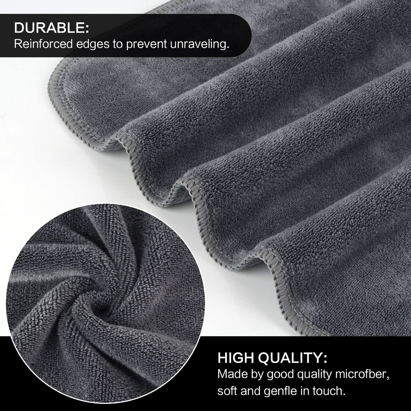 SINLAND Microfiber Facial Cloths Fast Drying Washcloth 12inch x 12inch Grey 10 pack