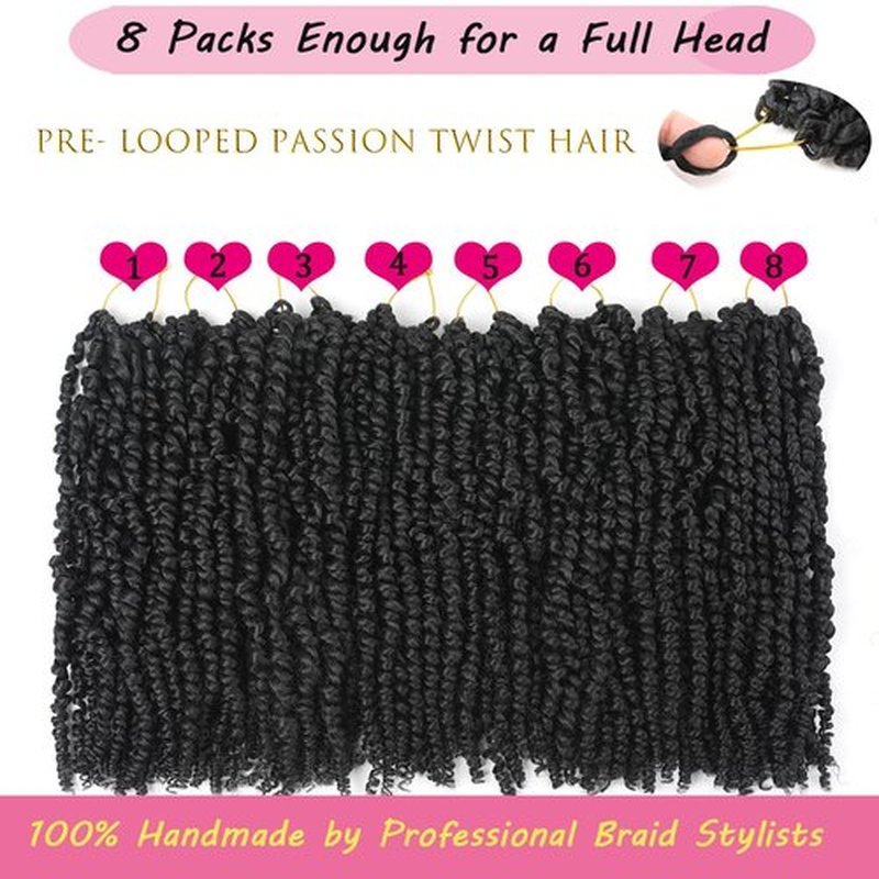 8 Packs Passion Twist Crochet Hair 14 Inch Pre Looped Nature Crochet Passion Twist Hair Bohemian Pre-twisted Passion Twist Braiding Synthetic Hair for Kids and Girls (14 Inch,1B, 8 Packs)