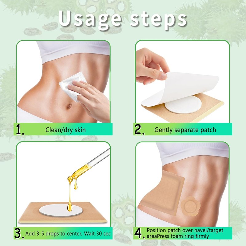 Castor Oil Pack Wraps - 60 Disposable Self-Adhesive Organic Cotton Pads for Belly Button, Stomach & Joints | Leak-Proof & Breathable Design