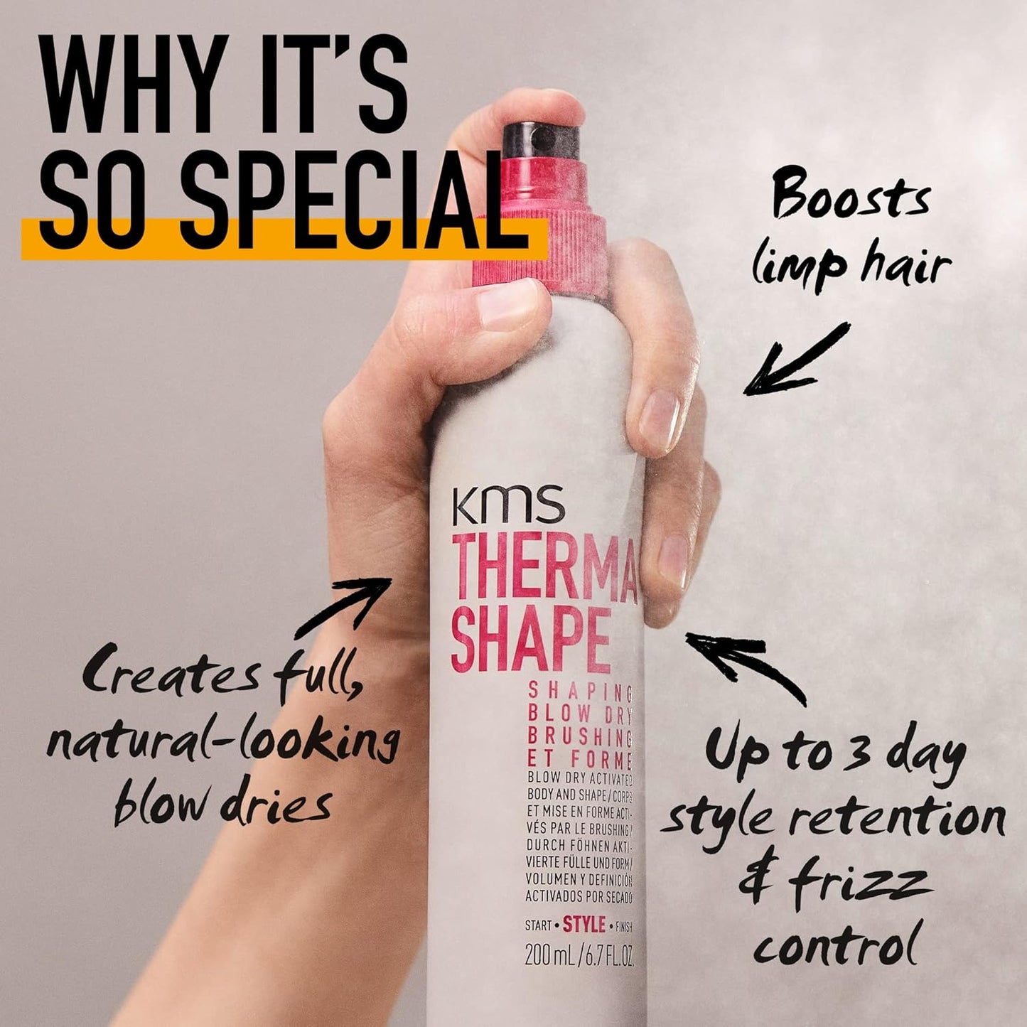 KMS THERMASHAPE Shaping Blow Dry Spray for 50% Faster Dry Time, 6.7 oz