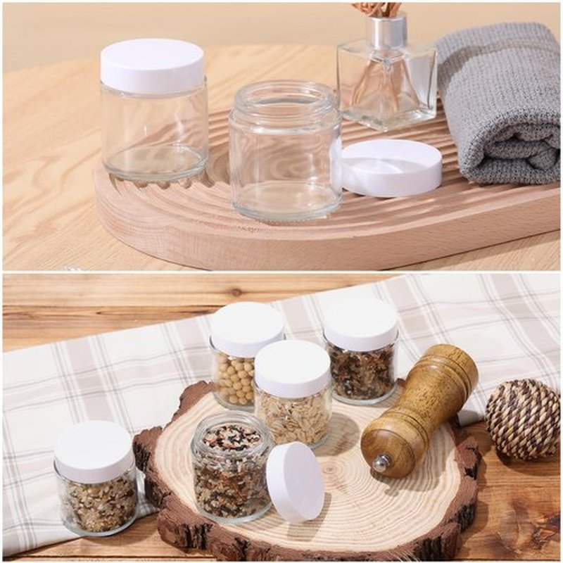 Norme 24 Pcs 4 oz Glass Jars with Lids Leakproof Round Airtight Jars Empty Cosmetic Jars with Inner Liners Lid for Storing Lotions Powder Ointments Candle Making (White,Clear)