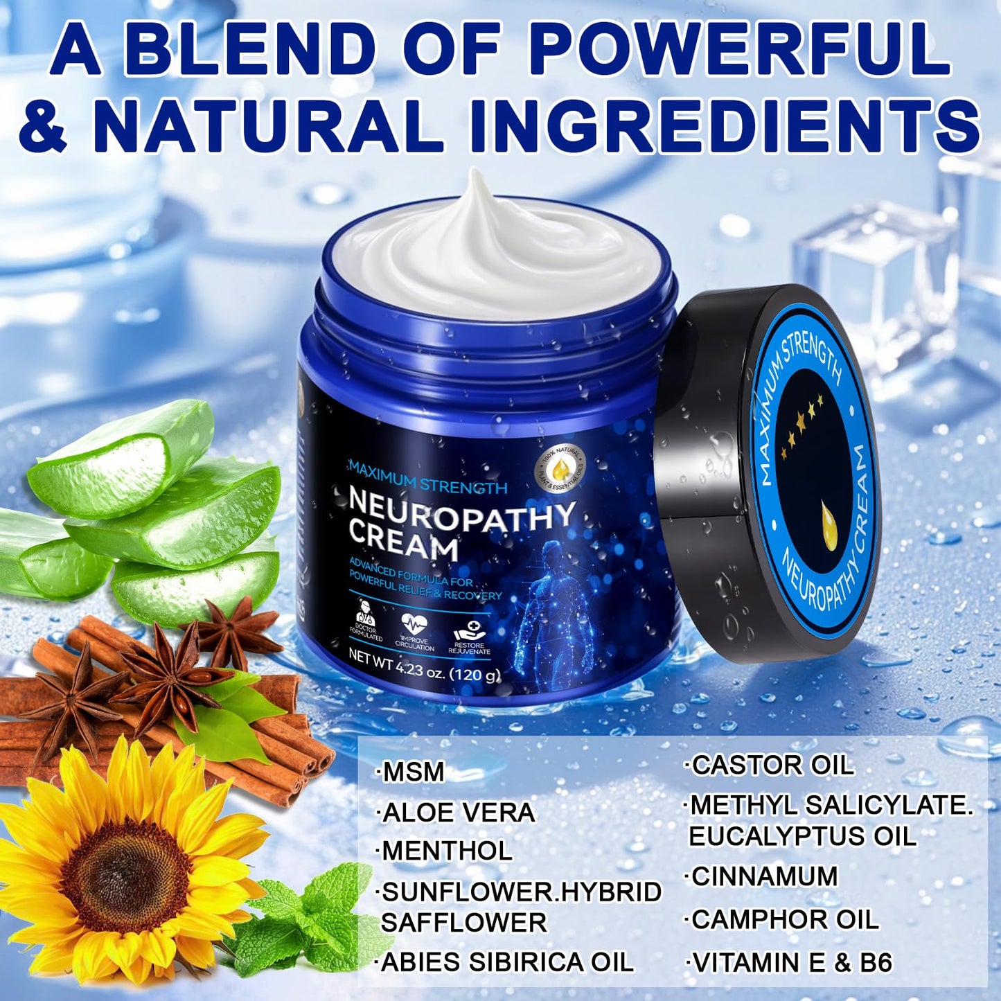 Neuropathy Cream for Feet, Legs & Hands – Lightweight, Plant-Based Formula with Cooling Comfort, 4 oz