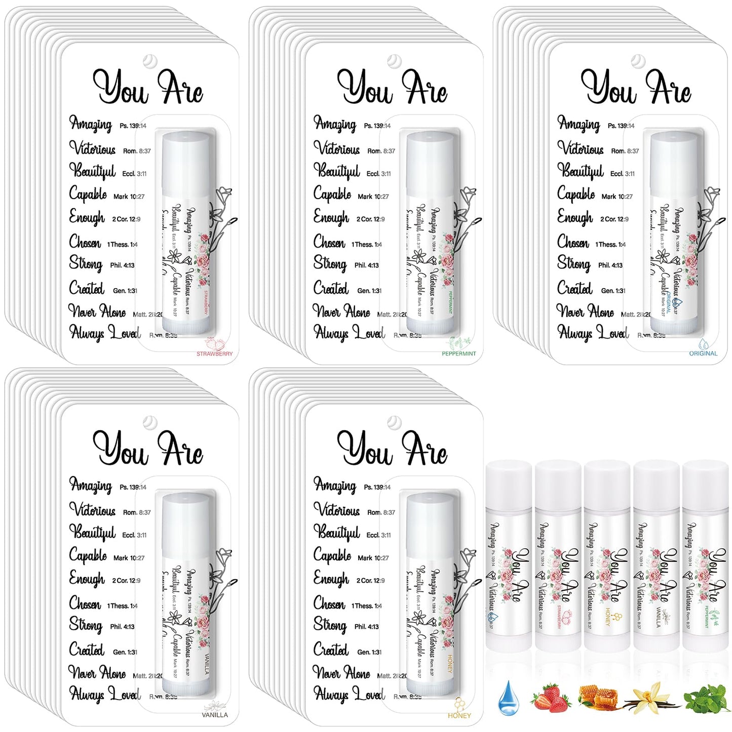 Sacubee 50 Pack Christian Gifts Bulk for Women Men Religious Lip Balms Bulk Church Party Favors Christmas Party Gifts Stocking Stuffers Bible Verse Study Supplies for Employee Staff Coworker