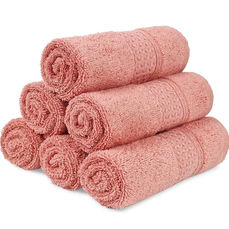 Cleanbear Ultra Soft Washcloths 6 Pack Cotton Face Cloths Wash Cloths Set - Large Bathroom WashCloth 13 x 13 Inches (Coral)