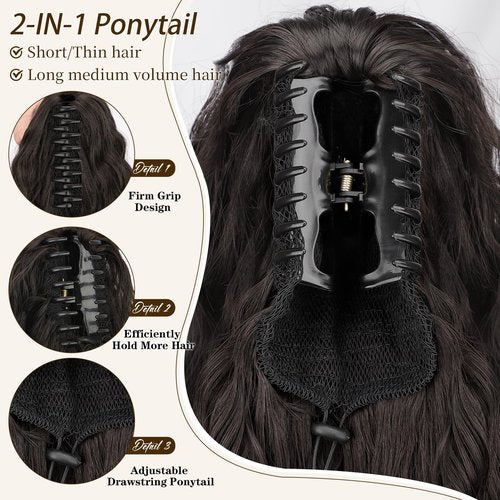 ORSUNCER Claw Clip ponytail extension 30" Pony Tail Clip in Hair Extensions Fluffy Natural Looking Synthetic Hairpiece for Women Brown with Blonde Highlights