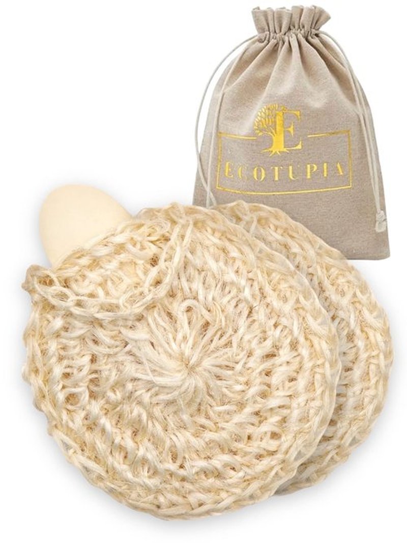 Natural Handwoven Sisal Loofah Body Scrubber - Organic Shower Sponge Made from Premium Agave Fibers - Arabic-Turkish Style with Bar Soap Pouch - Natural Body Scrubber for Men & Women