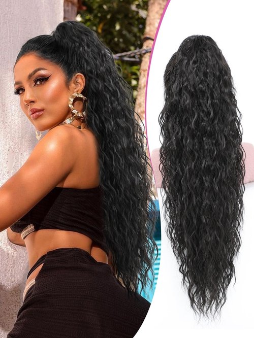 Molefi Ponytail Extension,30Inch Brown Black Fake Ponytail Hair Extensions Long Curly Ponytail Hairpiece for Women Claw Clip in Ponytail for Daily Use