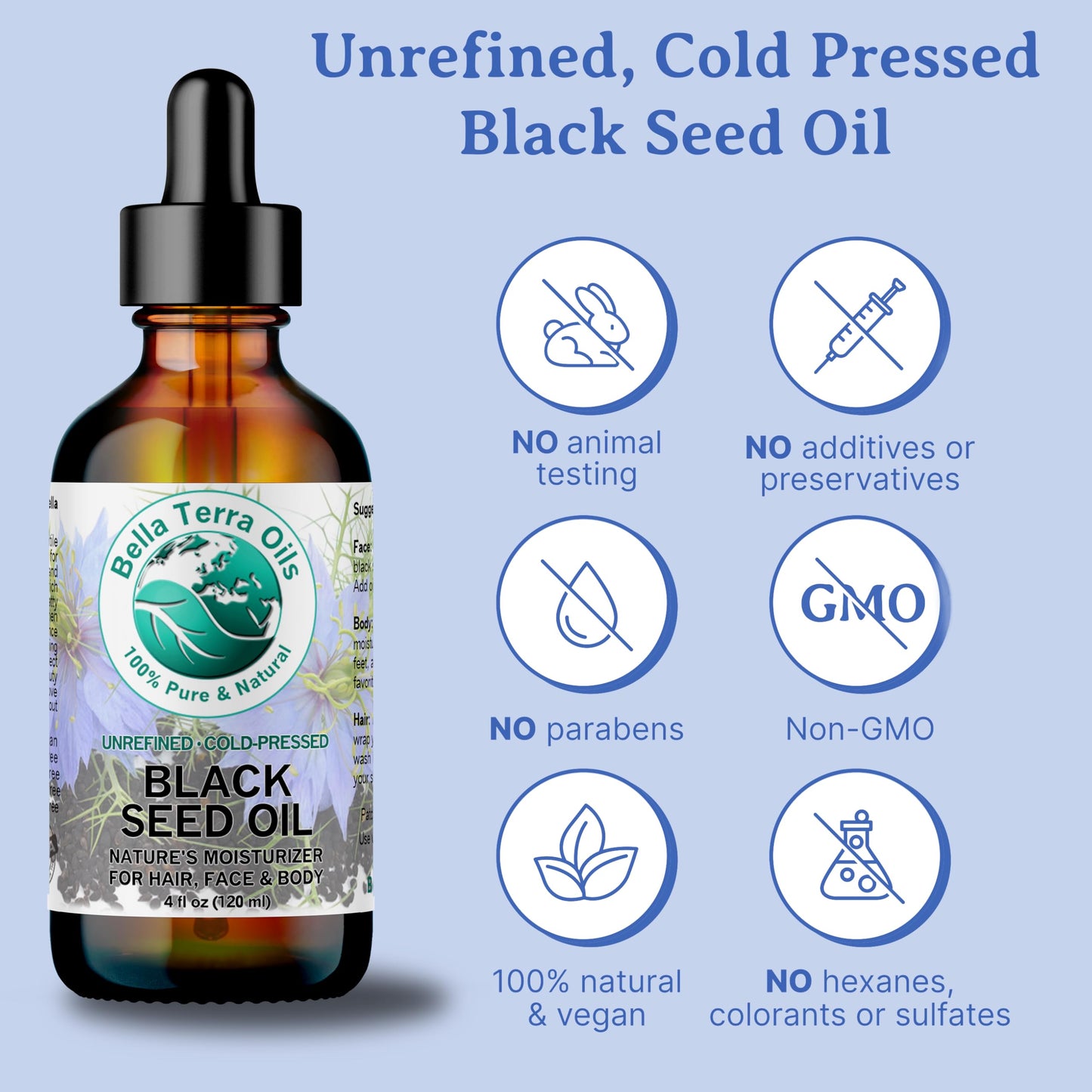 Bella Terra Oils - Black Seed Oil 4 oz - Harness the Power of Nigella Sativa, Abundant in Thymoquinone & Essential Fatty Acids, A Luxurious Addition to Your Beauty Routine