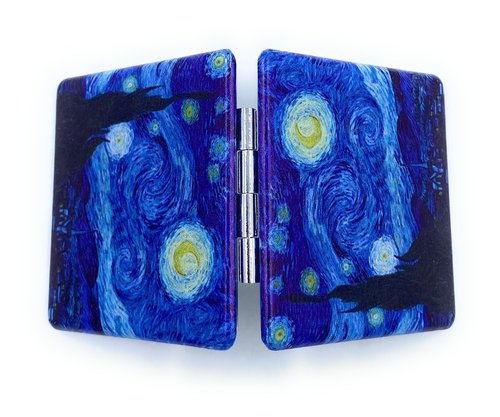 Aeisage Compact Mirror Square Starry Night Van Gogh Pocket Mirror for Men Small Travel Mirror Magnifying Purse Mirror Compact with Art Print