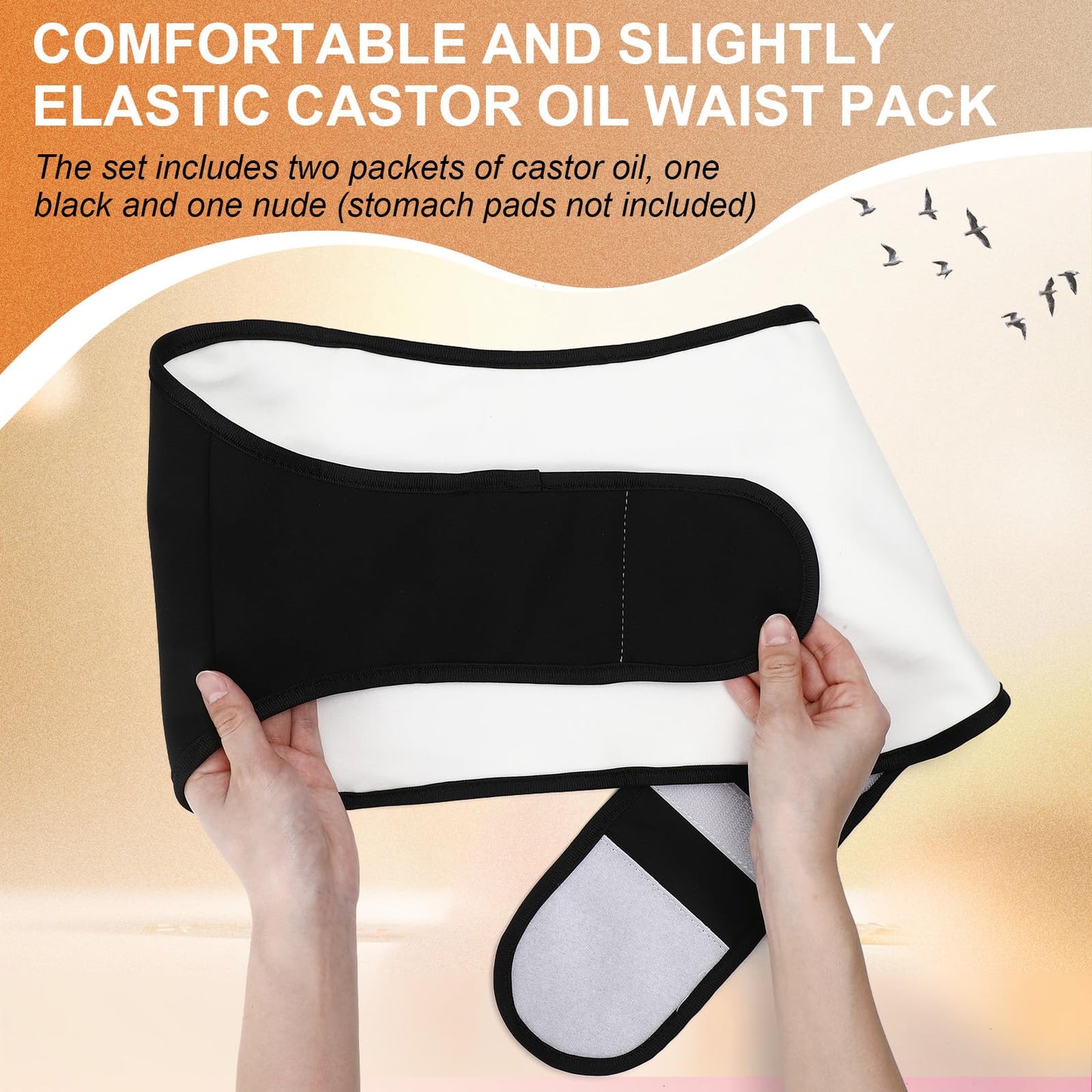 Nuanchu Castor Oil Pack for Belly Comfort Reusable Castor Oil Packs Fits Waist 31.5"-38.5" Cotton Leak Resistant Layer Hot Cold Pack Adjustable for Women(2 Pcs,Black, Skin Tone,Classic)