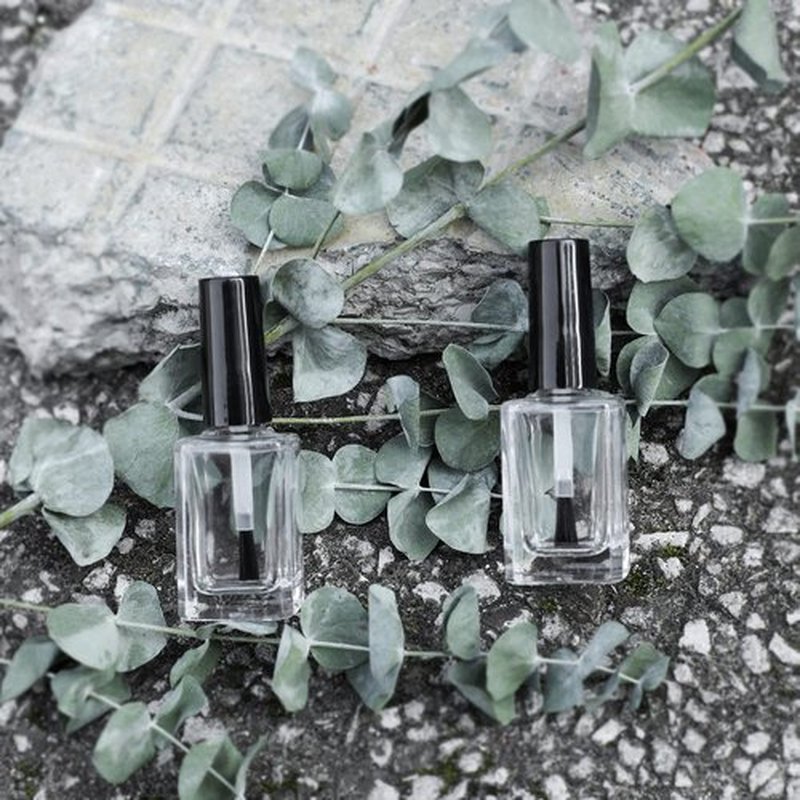 Agidea 6PCS Empty Nail Polish Bottles with Funnel, Empty Fingernail Polish Bottles Glass Rectangle with Brush & Mixing Balls Black (15ML)