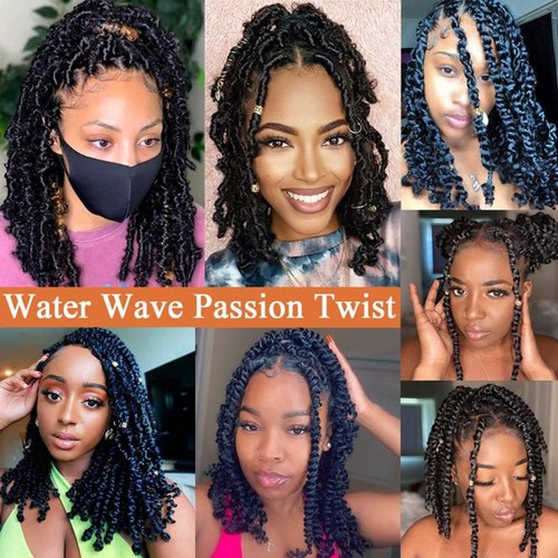 Leeven 7 Packs 12 Inch Passion Twist Hair Ombre Blonde Water Wave Crochet Braids for Passion Twist Crochet Braiding Hair Short Bob Distressed Butterfly Locs Hair Extensions T27/613#
