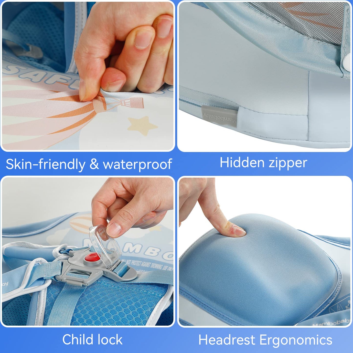 GENTEACO Mambobaby Baby Swim Float with Canopy 3-24 Months Non-Inflatable Infant Floats for Pool Add Tail Avoid Flip Skin-Friendly Material for Toddler Boys Girls(Blue)