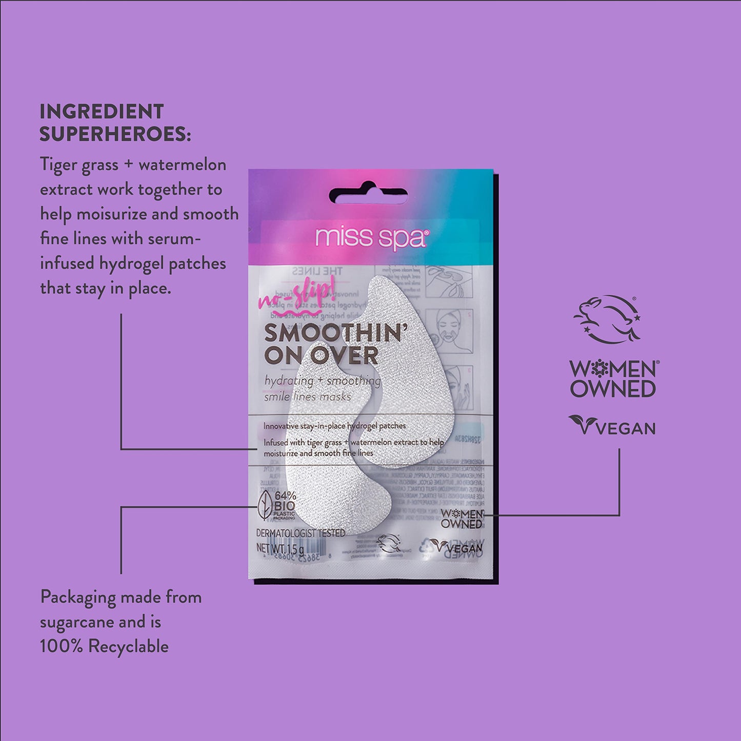 MISS SPA Smile Line Patches, Hydrating Smoothing Smile Lines Masks, Face Wrinkle Patches, Anti-Aging Serum Hydrogel Patches, Face Tape (4 Pairs)