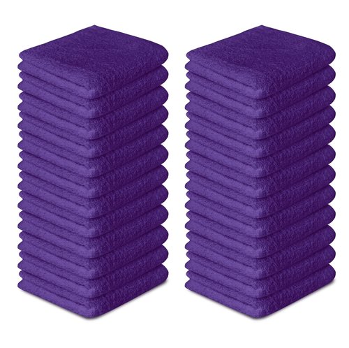 Softolle 100% Cotton Ring Spun Wash Cloths – Bulk Pack of Washcloths – 12x12 Inches – Wash Cloth for Face, Highly Absorbent, Soft and Face Towels (Purple, 24 Pack)