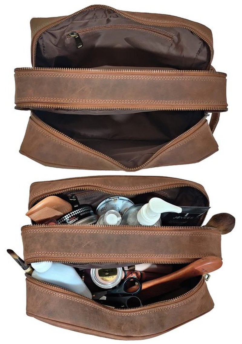 Genuine Leather Travel Toiletry Bag - Dopp Kit Organizer By Rustic Town (Brown)
