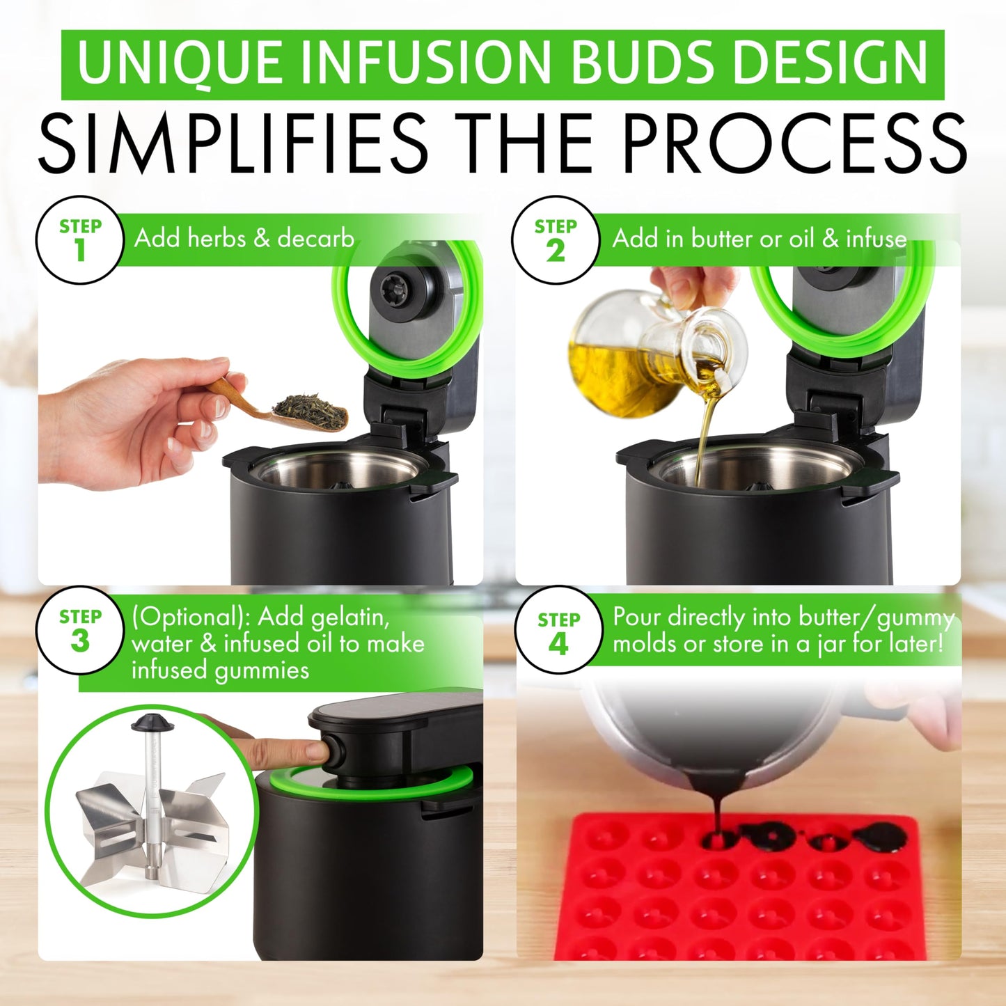 3-In-1 Magical Infuser Machine, Herb Decarboxylator & Gummy Maker. Butter maker Machine for creating Infused Butter, Gummies, Herbal Oil & More. Recipe Book & All Accessories