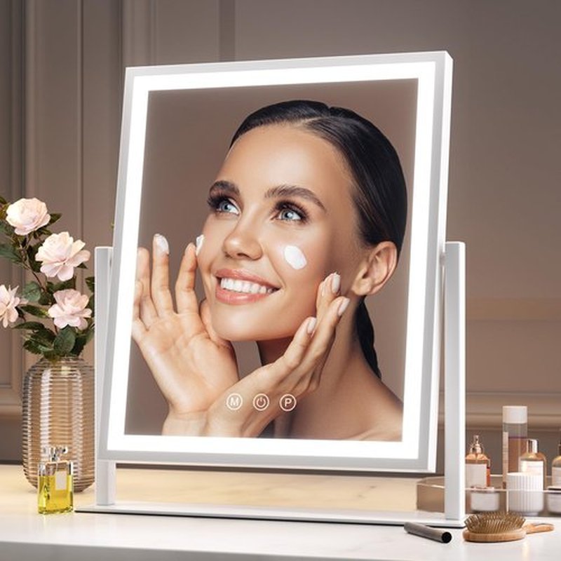 Hasipu Vanity Mirror with Lights, 10" x 12" LED Makeup Mirror, Light up Mirror with Smart Touch 3 Color Modes and Brightness Adjustment, 10X Magnifying Glass,360° Rotation