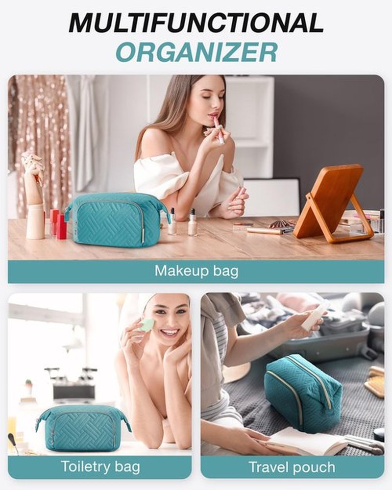 BAGSMART Travel Makeup Bag, Cosmetic Bag Make Up Organizer Case,Large Wide-open Pouch for Women Purse for Toiletries Accessories Brushes Teal
