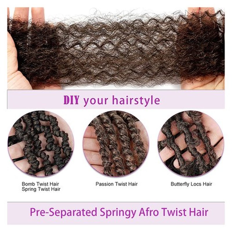 Marley Twist Braiding Hair 16 Inch Pre-Separated Springy Afro Twist Hair Extension 8 packs Afro Twist Crochet Hair Braids Spring Twist for Black Women(16 Inch, T1B/30#)