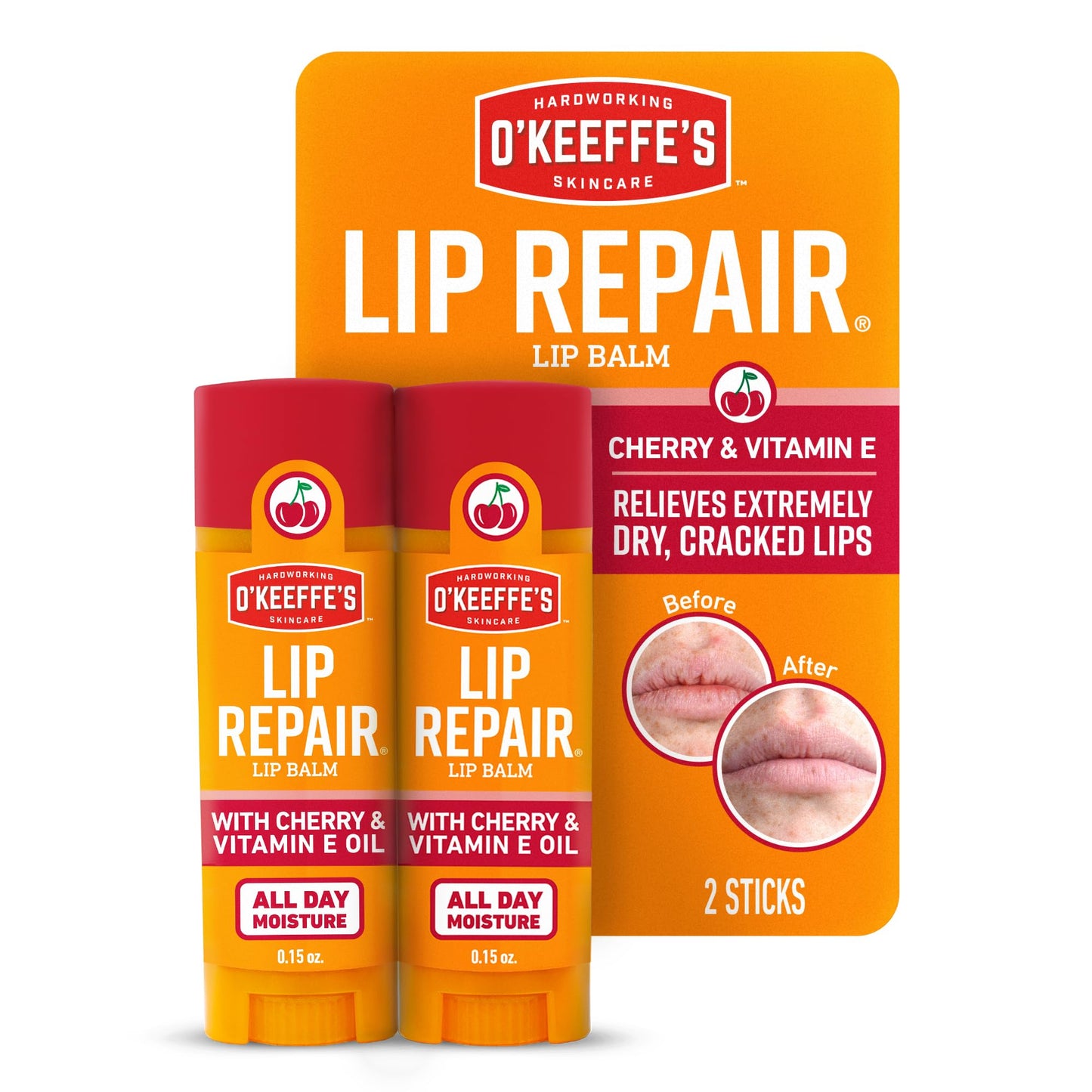 O'Keeffe's Lip Repair Lip Balm with Cherry & Vitamin E Oil - Stick - Moisturizer for Extremely Cracked,Dry Lips,(Pack of 16)