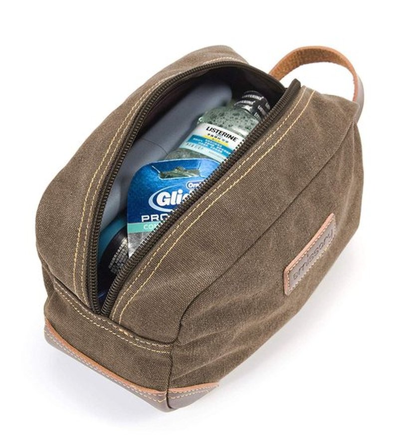 emissary Men's Toiletry Bag, Leather and Canvas Travel Toiletry Bag, Dopp Kit for Men, Travel Bathroom Bag Men's Shaving Kit, Travel Kit Small Bags for Men, Shaving Bag for Travel Accessories (Coffee)