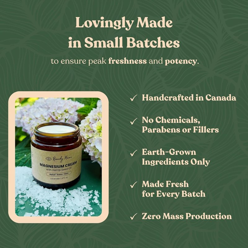Magnesium Cream for Pain Relief | Infused with Hemp Seed Oil & Jojoba | Lavender Scent - 4oz Glass Jar