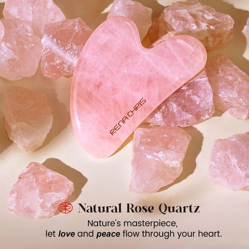 Rena Chris Gua Sha Facial Tools, Natural Jade Stone Guasha Tool, Manual Massage Sticks for Jawline Sculpting and Puffiness Reducing, Gua Sha Scraping Massage Tool, Skin-Care Tool (Pink)