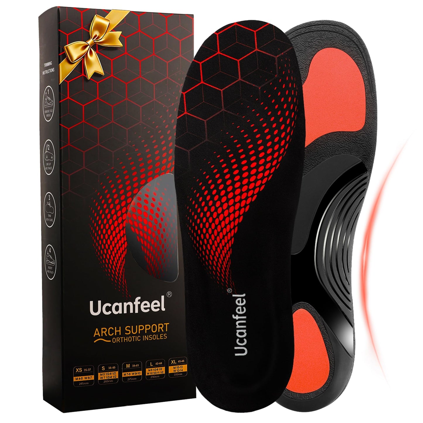 Ucanfeel Plantar Fasciitis Insoles Men Women, Shoe Inserts for Women, Heavy Duty Support Pain Relief Orthotics, High Arch Support for Foot Pain Relief, Work Boot Insoles for Standing All Day XL Black