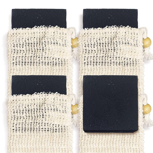 Natural Soap Bar Set - Vegan Artisan Body Soap with Essential Oils | 4 Plain Bars in Sisal Pouch
